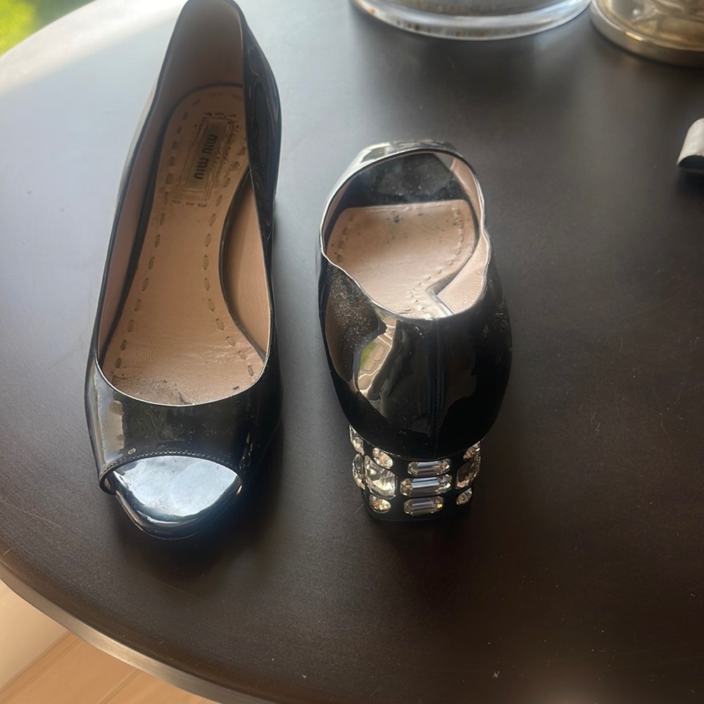 Miu miu black patent with crystal hells